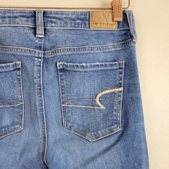 AE 0 Super Hi Rise Jegging Skinny American Eagle Medium Wash Stretch Jeans Short - Picture 9 of 13